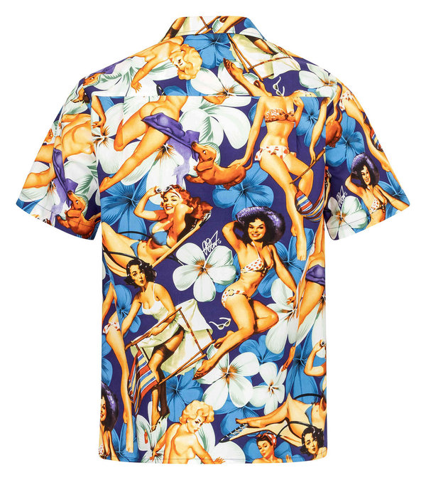 Hawaiihemd "Flower Girls (blue) 2.0" - Größe S - 8XL