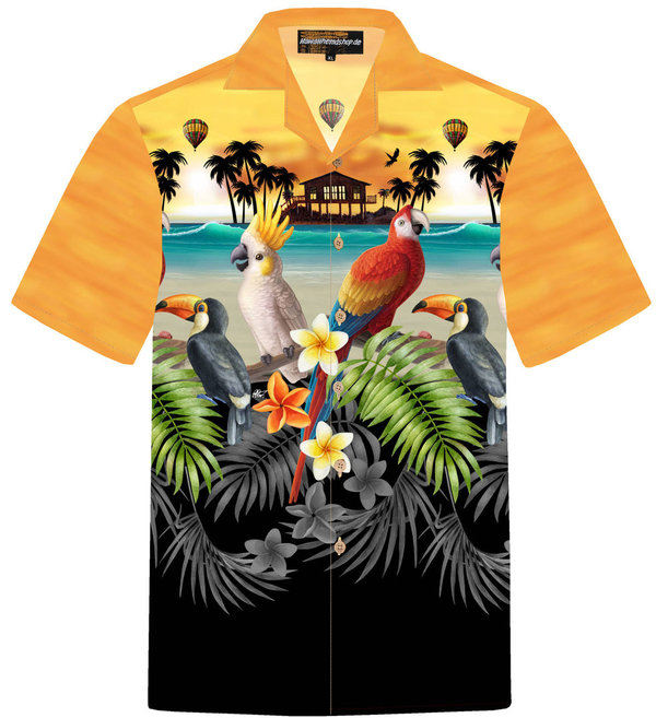 Hawaiihemd "Golden Parrots" - Größe S - 8XL