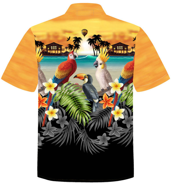 Hawaiihemd "Golden Parrots" - Größe S - 8XL